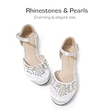 DREAM PAIRS Girls Dress Shoes Toddler Little Big Girls Heels Low Wedge Pumps with Pearls Rhinestone for Flower Girl Princess Wedding Party,Size 3 Little Kid,White,SDFL2414K