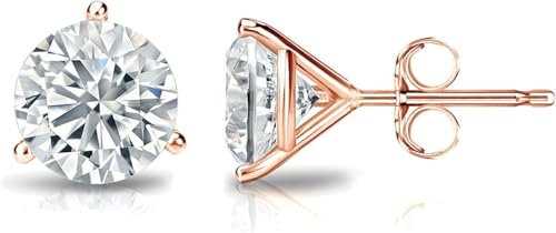 The Diamond Deal IGI Certified .50ct (1/2Cttw) Carat Round Brilliant Lab-Grown Diamond 3-Prong Stud Earrings in 14k Rose Gold With Push Back Closure