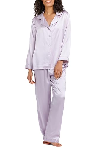 Fishers Finery Women's 100% Pure Mulberry Silk Long Pajama Set with Gift Box - Cozy Louge and Sleep Set (Lavndr, L)