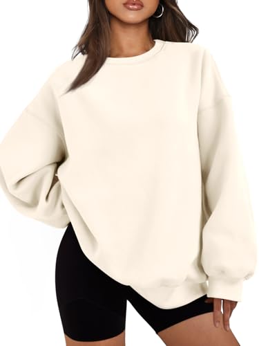 EFAN Womens Oversized Sweatshirts Hoodies Fleece Crewneck Sweaters Casual Tops Comfy Fall Fashion Outfits Winter Clothes 2025 Apricot M