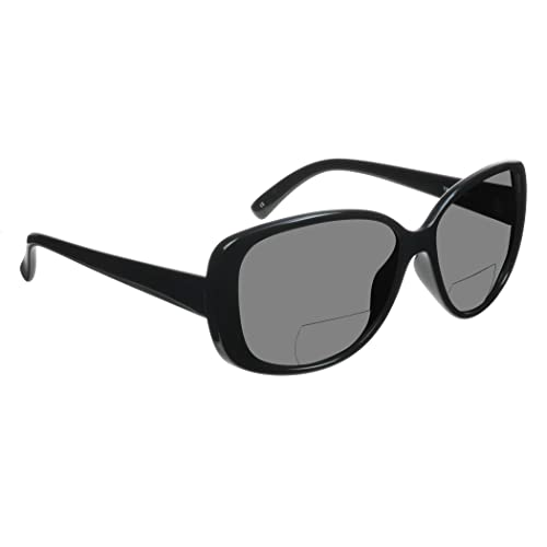 proSPORT Womens Polarized Bifocal Reader Sunglasses Gray Lens Black Frame Oversize Jackie 2.00