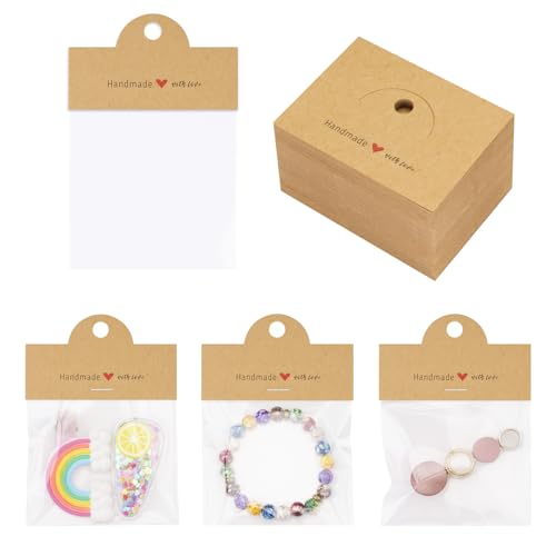joycraft 100Pcs Brown Packaging for Small Business, Jewelry Package Supplies with Clear Bags, Jewelry Display Bags for Selling, Craft Packaging Set for Bracelets, Key Chains, Earring.