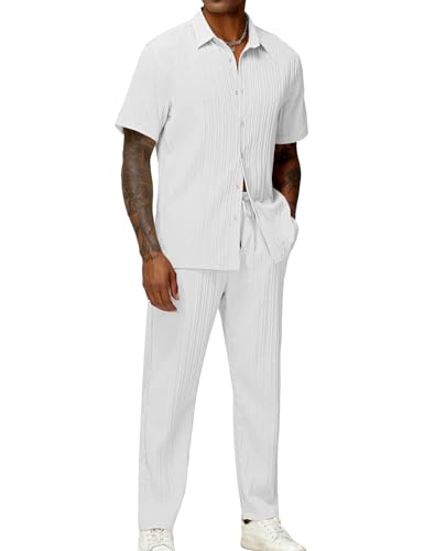 LecGee Men's 2 Piece Outfit Sets Short Sleeve Casual Button Down Shirts And Pants Sets Streetwear