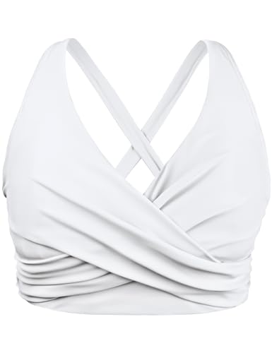 Hilor Underwire Swim Top for Big Breast Women Criss Cross Bikini Tops Push Up V Neck Top Bathing Suit White 10
