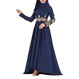 Tiljvks Women Muslim One-Piece Dress Lightweight Arab Bat Sleeve Abaya Casual Modest Arabic Prayer Clothes Muslim Fashion A-Blue