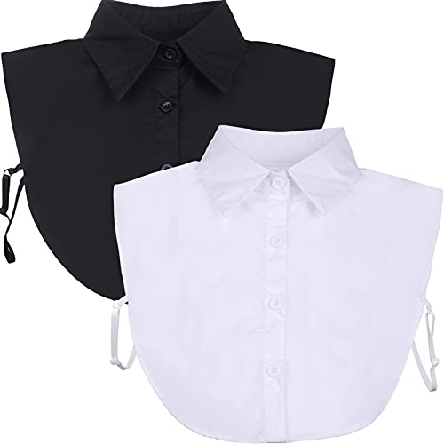 Tatuo 2 Pieces Fake Collar Detachable Collar for Women Shirts Dickey Half False Blouse Dickey(Large,Black, White)