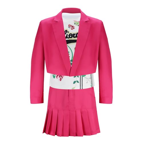 Men White Chicks Cosplay Costume Marcus Kevin 3Pcs Jacket Skirt T-Shirt Black Detective Outfit Halloween Party Wear (Pink, Small)