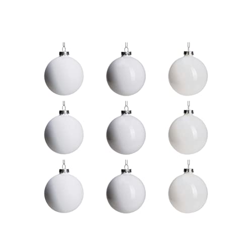 DN DECONATION White Glass Christmas Ornaments, Set of 9, 3' Hanging Christmas Baubles for Xmas Tree Decoration, Wedding Party Gift