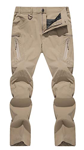 TACVASEN Khaki Hiking Pants Men Waterproof Lightweight Stretch Breathable Tactical Pants for Men Outdoor Work Climbing Fishing Trousers 34