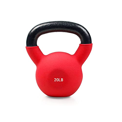 RitFit Neoprene Coated Solid Cast Iron Kettlebell - Great for Full Body Workout, Cross-Training, Weight Loss & Strength Training (5/10/15/20/25/30/35/40/45/50 LB) (20LB(Red))
