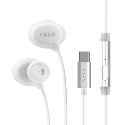 AZLA ASE-600 ASMR Wired Earbuds with Microphone – Soft Silicone Earphones for School, Comfortable in-Ear Headphones, USB-C Wired Earbuds for Long Listening - Apple iPhone 16 Headphones (Silver)