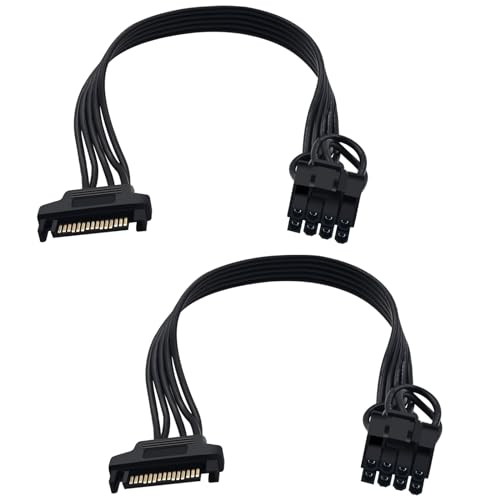 COMeap SATA to 8 Pin GPU Power Adapter, SATA to 8 Pin (6+2) PCIe Graphics Card Power Supply Cable 9-inch (Pack of 2)