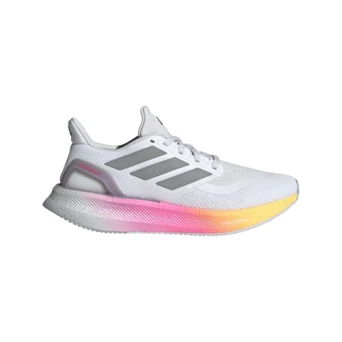 adidas Women's Pureboost 5 Running Sneaker, White/Silver Metallic/Spark, 9