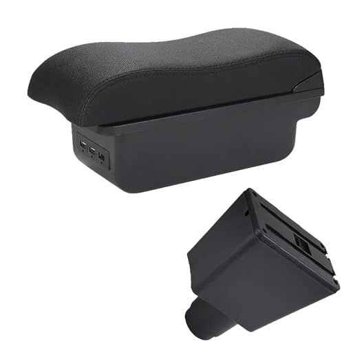 for Renault Logan 2 Armrest for Dacia Logan 2 for Dacia Dokker for Renault Sandero 2 Car Armrest Box Curved Surface Leather Simple Installatio with 3 USB(Black line)