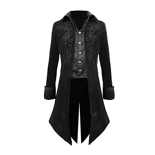 Crubelon Men Steampunk Tailcoat Jacket Gothic Medieval Victorian Frock Coat (Black, Small)