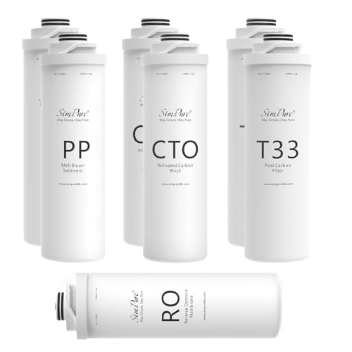 SimPure T1-400UV 1-Year Replacement Filter Cartridge Pack Set for T1-400UV Tankless Reverse Osmosis Water Filter System (2*PP + 2*CTO + 1*RO + 2*T33)