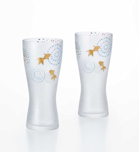 Aderia Beer Glass Pair Set 10.5 oz (310ml) Premium Nippon Taste Gift Set of 2 Made in Japan (Fireworks)