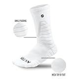 3 Pairs Nxtrnd Crew Socks for Men & Boys, Padded Basketball & Football Socks (White, L/XL)