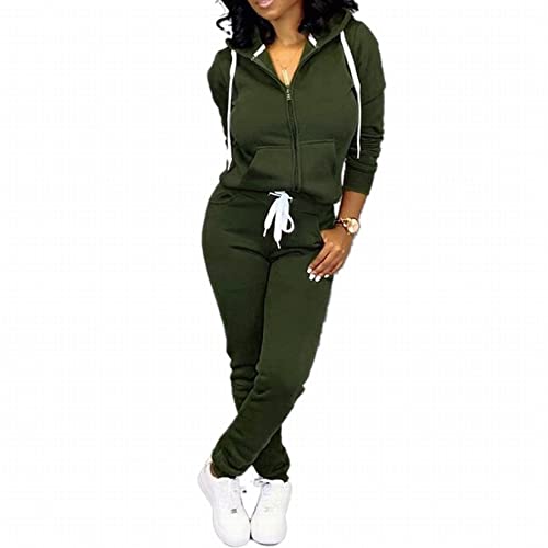 CLOCOR Women Sweatsuits Sets - Long Sleeve Casual Pullover Hoodie Solid Color Sport Tracksuit with Pocket Army Green-S