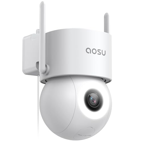 AOSU 3K Wired Security Camera Outdoor - Smart 24/7 Recording WiFi Camera for Home Security w/Sound Light Alerts, 360° View, Auto-Tracking, Camara de Seguridad para Casa (2.4Ghz WiFi Only)