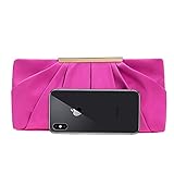 CHARMING TAILOR Clutch Evening Bag Elegant Pleated Satin Formal Handbag Simple Classy Purse for Women (Hot Pink)