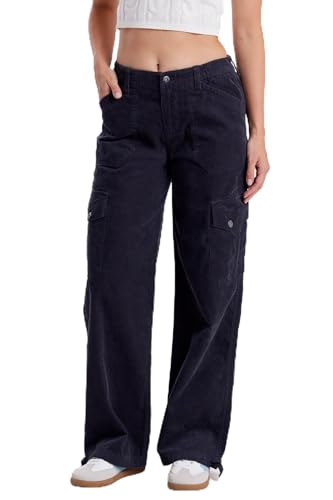 UNIONBAY Women's Corduroy Cargo Straight Leg Pant, Light Vintage Indigo