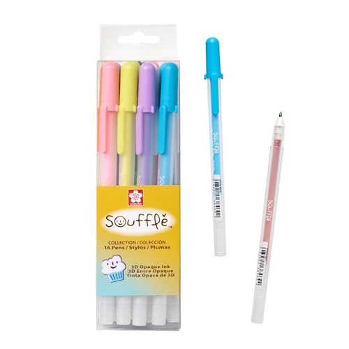 SAKURA 3D Soufflé Pen - 3-D Pen for Lettering, Drawing, Line Borders, Ornaments, & More - Opaque White and Pastel Ink Colors - 16 Pack