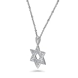 BERRICLE Sterling Silver Star of David Cubic Zirconia CZ Fashion Pendant Necklace for Unisex, Rhodium Plated 18 inch