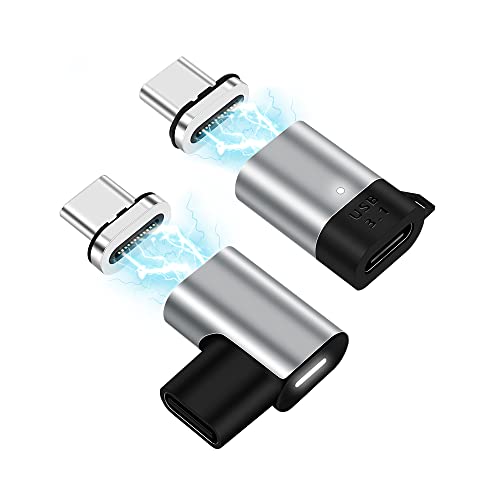 SHEEAST Magnetic USB C Adapter Straight Connector and Magnetic USB C Adapter Right Angle 24 Pin Adapter Male to Female 100W PD Fast Charge 20Gbs Data Transfer USB3.1