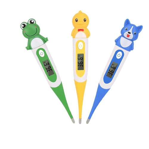 Pepultech Digital Thermometer for Adults & Kids, Cartoon Design Oral Thermometer for Babies, Accurate Body Temperature Reading in 60 Seconds,with Fever Alert Sound Feature - 3 Pack