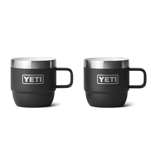 YETI Rambler 6 oz Stackable Mug, Stainless Steel, Vacuum Insulated Espresso/Coffee Mug, 2 Pack, Black