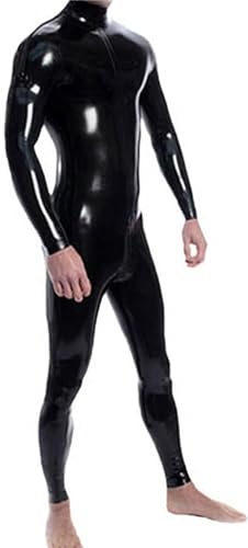 DORAFEI Neck Entry Black Latex Catsuit Shoulder and Crotch Zipper for Men Rubber Bodysuit (Black, XXL)