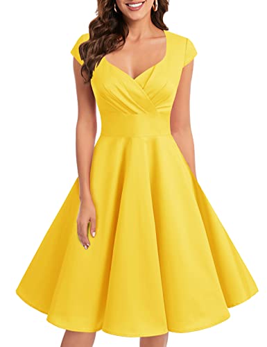 Bbonlinedress Yellow Vintage Dress Formal Cocktail Prom Party Women Short 1950s Retro Pinup Swing Dress Yellow L