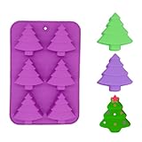 Accfore 3 Pack Christmas Tree Silicone Molds,6 Cavity Candy Baking Trays for Holiday Cakes,Candies,Gummy,Chocolates,Jelly,Soap,Ice Cube,Cookies (red, green, purple)