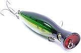 Pack of 3 Large Top Water Poppers 4.75 in/ 1.5 Oz Artificial Seal Lure 3D Eyes with Hooks and Ring for Saltwater Offshore, Surf Fishing Striped Bass, Bluefish (Green/Red Velvet/Red Head)