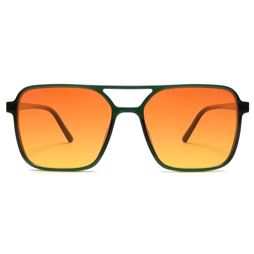 SOJOS Trendy Vintage Aviator Square Sunglasses For Womens Mens Retro 70s UV400 Women Sun Glasses SJ2327 Green Orange Grading