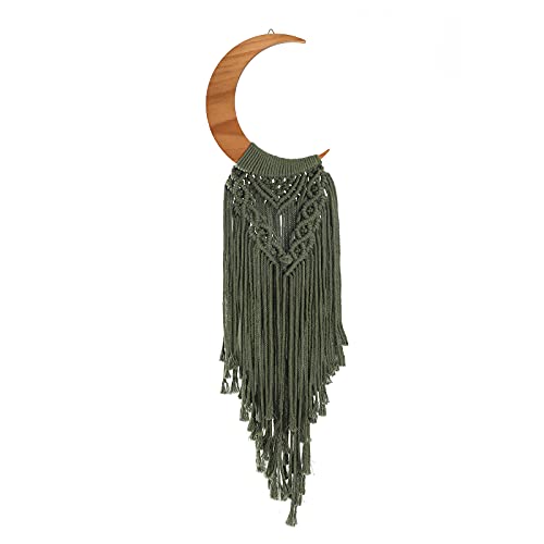 ANROYE Macrame Wall Hanging Boho Moon Decor, Bohemian Crescent Wooden Ornament with Long Tassel, Handmade Unique Wood Tapestry Home Decoration Wall Art Gift for Dorm Bedroom Nursery Living Room