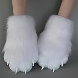 Comfy Furry Paws Faux Fur Plush Fursuit Paws, White Therian Paws Therian Stuff Therian Gear, Cute Cat Paw Gloves Therian Gloves with Claws, Furry Stuff Wolf Paws Gloves Fox Paws, Cosplay Furry Costume