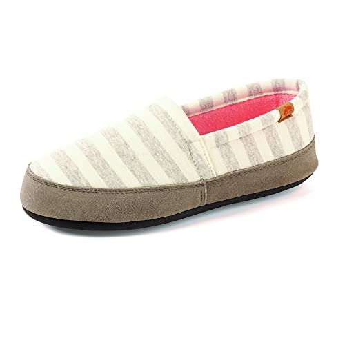 Acorn Women's House Slippers, Summerweight-White Striped, 6.5-7. 5