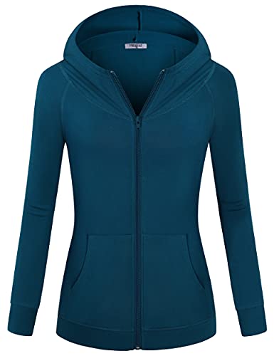 Hibelle Zip Up Jackets for Women Hooded Seamless French Terry Handy Pockets Lightweight Cute Hoodies Quick Dry Fitness Sweatshirt Jogging Hiking Hood Propylene Blue Small