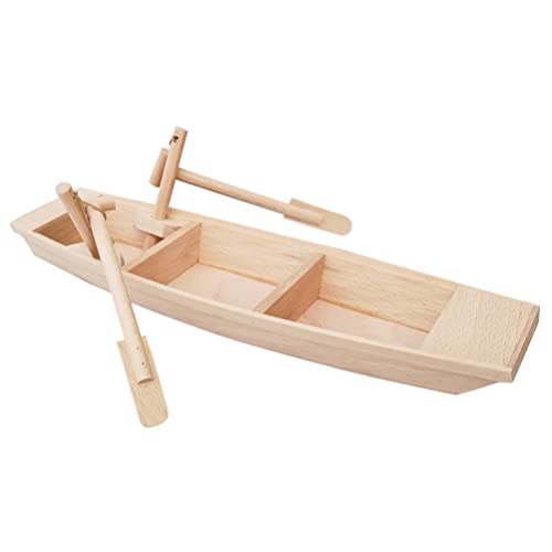 Unfinished Wooden Rowboat, Mini Wood Boat Model Figurine forIY Crafts School Project Birthday Party Home Office Table Decoration