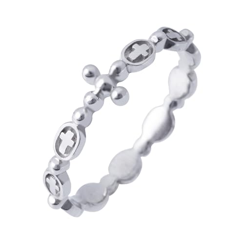 Katarina Rosary Ring 925 Sterling Silver Jewelry Catholic Christian Religious Cross Prayer Ring(KR 9)