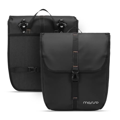 MOSISO 20L Bike Panniers, 2 Pack Waterproof Panniers Bike Bag, Large Capacity Flap Bicycle Rear Rack Seat Luggage Storage Trunk Bag for Road Mountain Cycling Traveling Commuting, Black