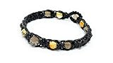 Handmade Stylish Bracelet With Smoky Quartz And Sunny Citrine - Eco Leather Black Cord - Unisex Real Gemstone Jewelry - 6 mm and 8 mm Faceted High Quality Beads (7 inches)