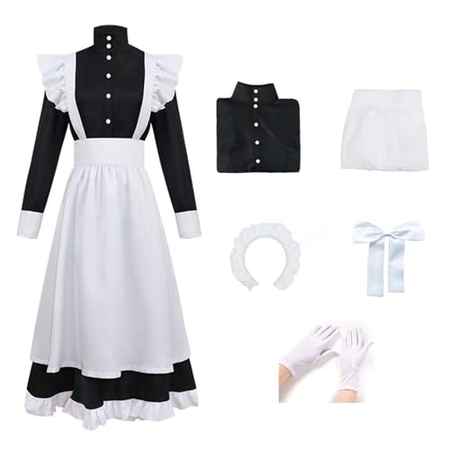 YJCOS Women's Classic Maid Long Dress Black and White Apron Lolita Housekeeper Cosplay Costume Uniform M