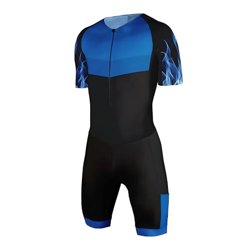 Generic Men's Triathlon Skinsuit Bodysuit with Speed Knitted Jersey – Cycling Suit for Swim, Bike, Run XS-3XL, Medium