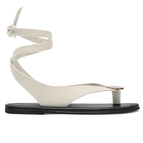 Molozoey Suede Flat Sandals for Women with Metal Circular Ankle Strappy Ladies Fashion Cute Summer Flip Flops WHITE Sandals Dressy.
