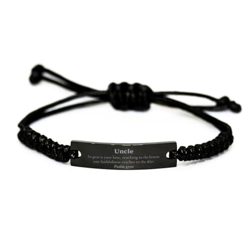 Uncle Engraved Black Rope Bracelet, Perfect Idea Gifts for Birthday, Christmas, Graduation, Veterans Day, Easter - For great is your love, reaching to the heavens; your faithfulness reaches to the skie