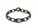 Handmade Stylish Bracelet With Smoky Quartz And Sunny Citrine - Eco Leather Black Cord - Unisex Real Gemstone Jewelry - 6 mm and 8 mm Faceted High Quality Beads (7 inches)