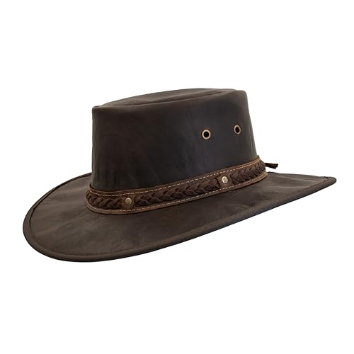Red Rock Hats 1078 Kangaroo Classic - Australian Outback Hats for Men - Kangaroo Leather, Aussie Made, Foldable Outback Hat, Wide Brim, Durable, Water Resistant, Travel Bag (Medium, Dark Brown)